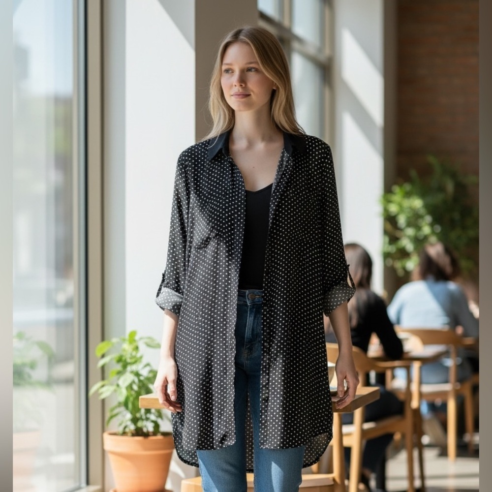 Express Black Polka Dot Button Down Shirt